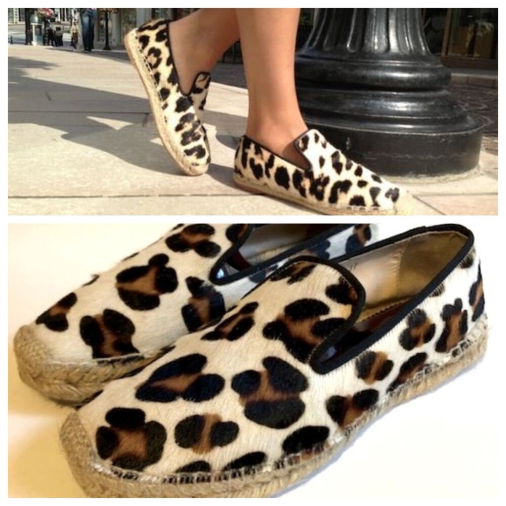Sz 7 Elyse Walker Los Angeles White Leopard Calfhair Dee Espadrilles 37